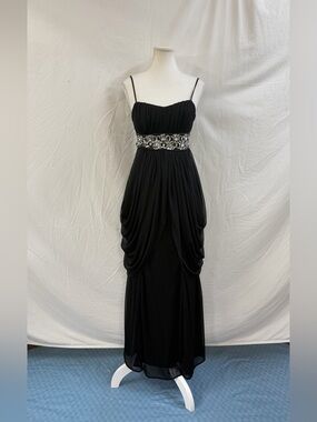 B Darlin Black Maxi Dress with Beaded Embellished Waistband